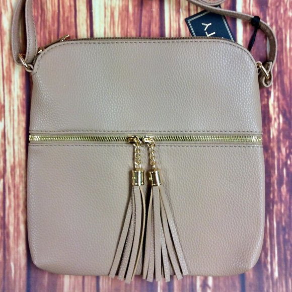 Handbags - NEW Women's Taupe Tassle Crossbody Purse